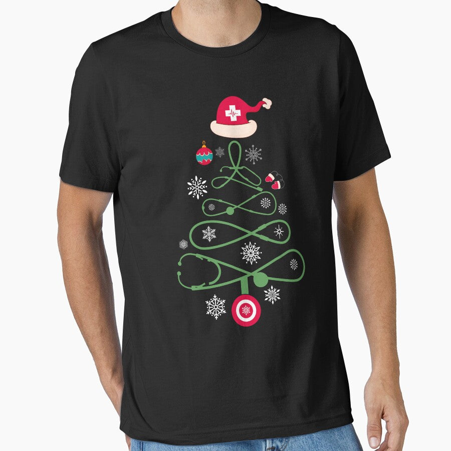 Stethoscope Christmas Tree Nurse Holiday Scrub Top Xmas Fun by BongsEmporium T-Shirts, Hoodie, Sweatshirt (Image 1)
