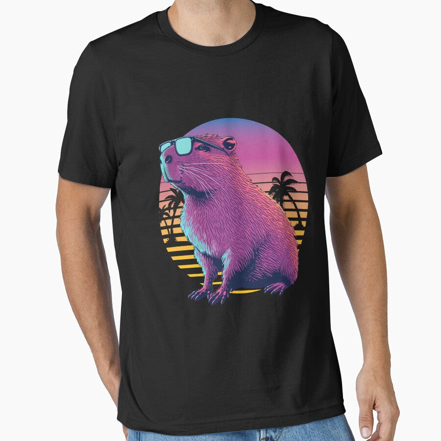 Funny Capybara Vintage Rodent Retro Vaporwave Aesthetic by ahmed2751989 T-Shirts, Hoodie, Sweatshirt (Image 1)