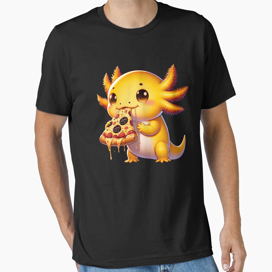 Cute Yellow Axolotl Eating Pizza Lover Funny Food by Kimberley King Art  King Art T-Shirts, Hoodie, Sweatshirt (Image 1)