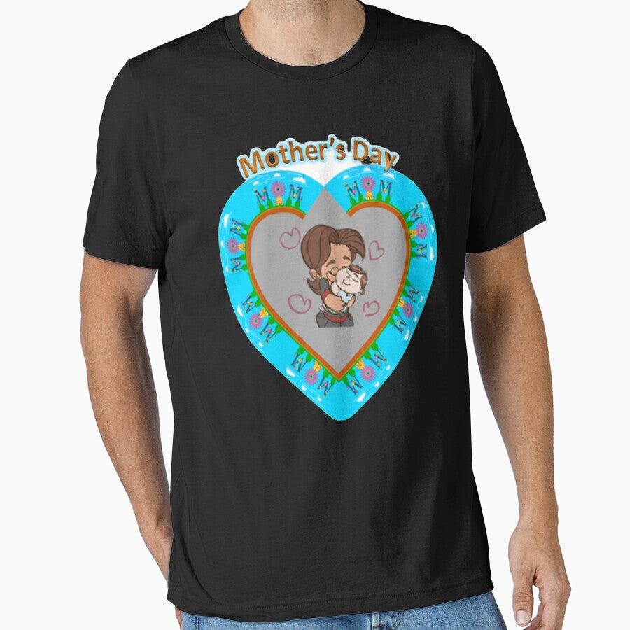 A big blue heart and a mother holds her kid with " Mother's Day" by AmaniKareem T-Shirts, Hoodie, Sweatshirt (Image 1)