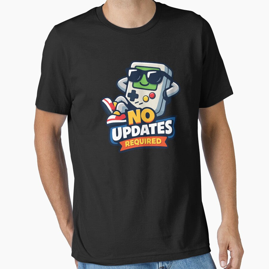 No Updates Required. Retro Gaming Humor Handheld Console Illustration by PrintMastery T-Shirts, Hoodie, Sweatshirt (Image 1)