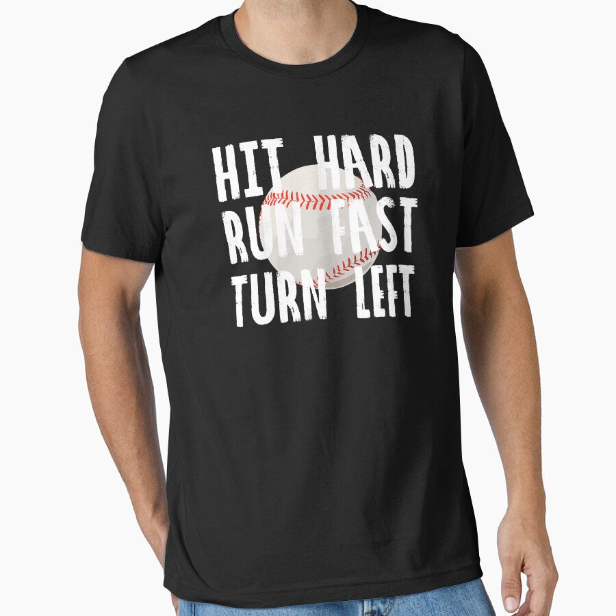 Vintage Hit Hard Run Fast Turn Left Funny Baseball Sport by MichelSorour T-Shirts, Hoodie, Sweatshirt (Image 1)
