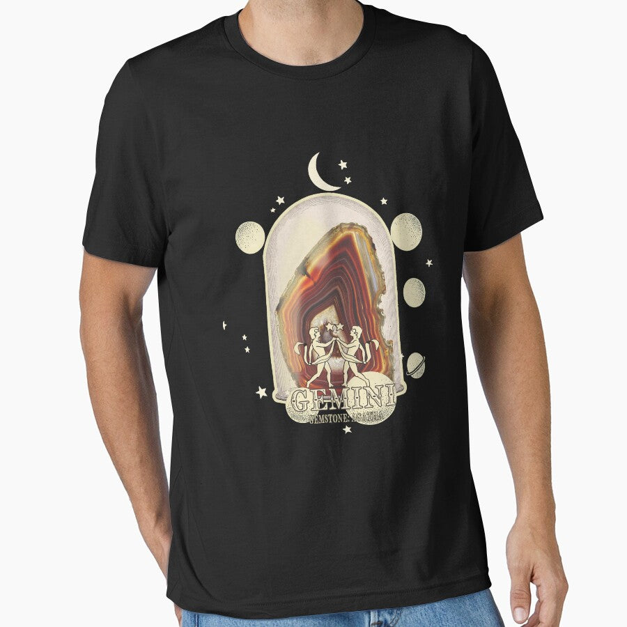 Gemini Gemstone: Agatha crystal. Astral design. Black version by MINDTHECHERRY T-Shirts, Hoodie, Sweatshirt (Image 1)