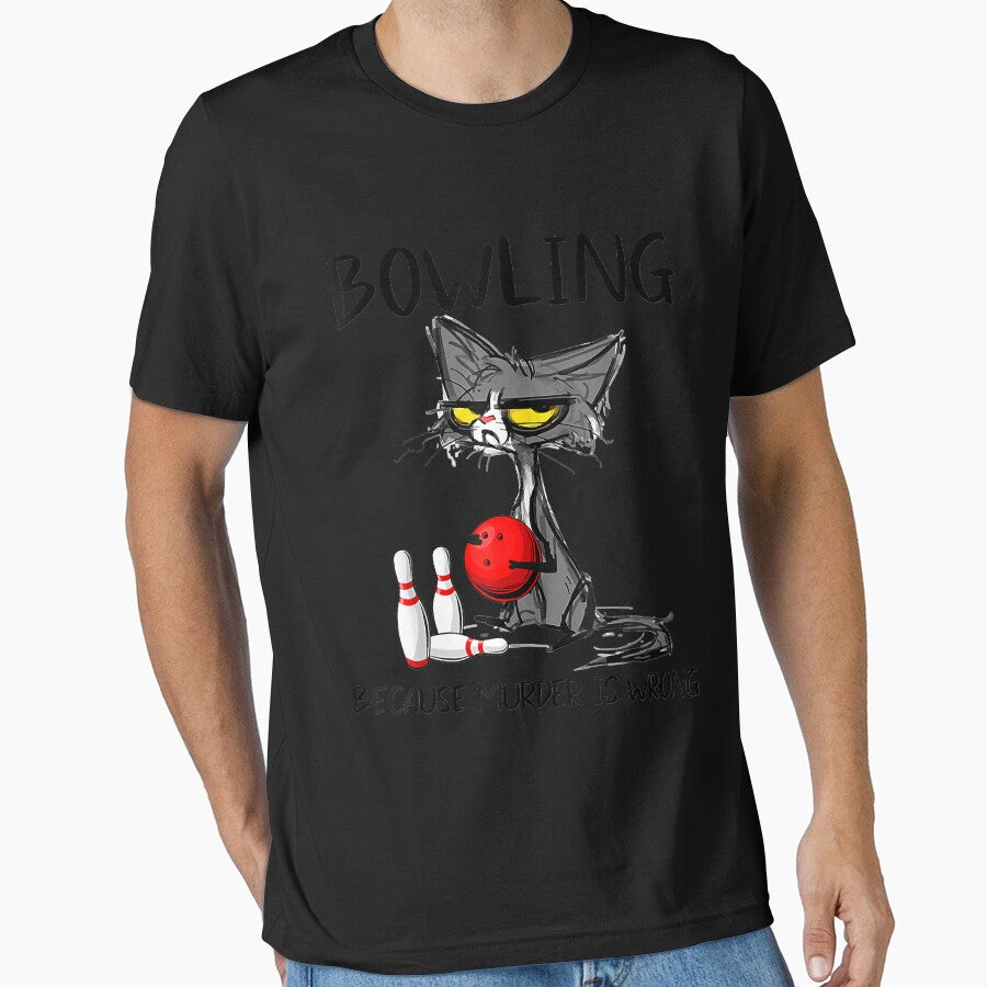 Bowling Because Murder Is Wrongs Cat Lover Funny T-Shirt by traceyk3cch Hoodie, Sweatshirt | BlankRebels.com (Image 1)