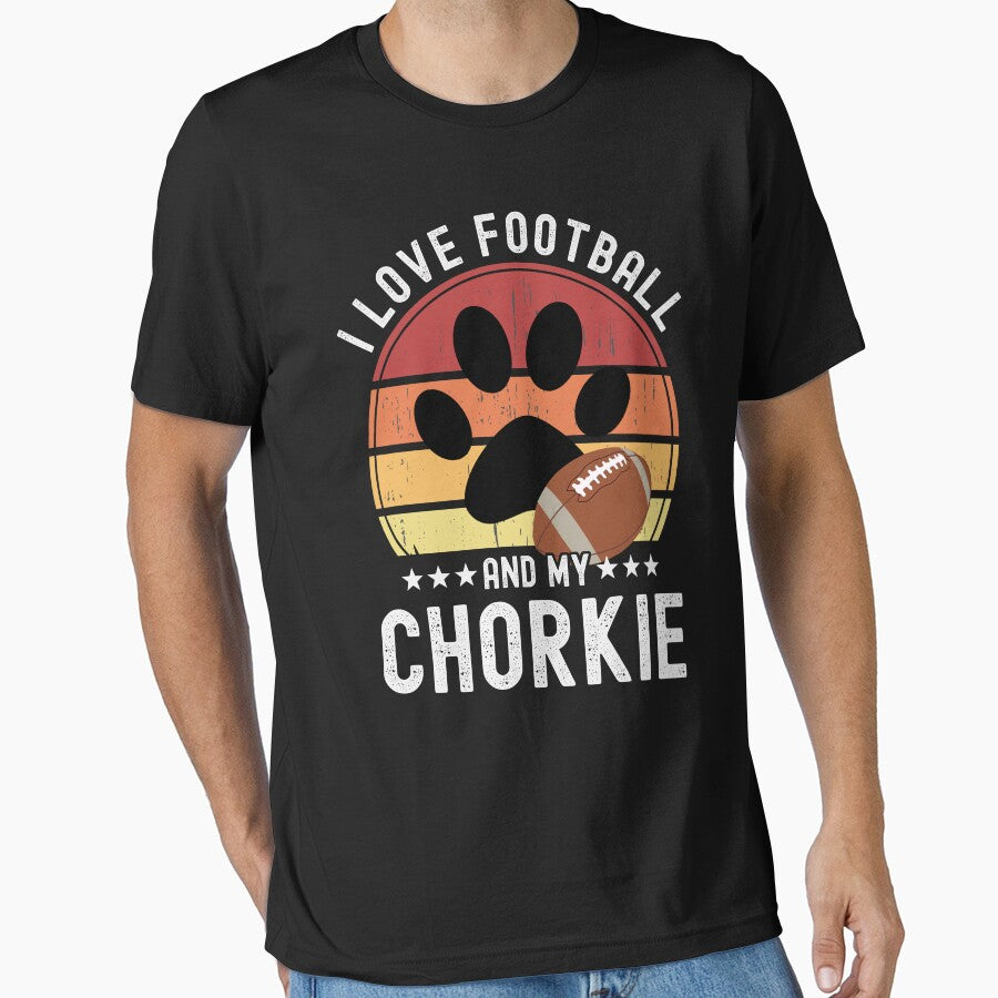 I Love Football And My Chorkie Funny Football T Shirt For Dog Owners Fantasy Football Fans Gift by... (Image 1)