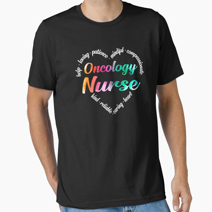 Oncology Nurse Heart Word Cloud Watercolor Rainbow by GardNewerd T-Shirts, Hoodie, Sweatshirt | BlankRebels.com (Image 1)
