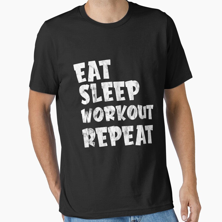 Eat Sleep Workout Repeat Funny Work Out Gym Man Women by ACHRAF877 T-Shirts, Hoodie, Sweatshirt | BlankRebels.com (Image 1)