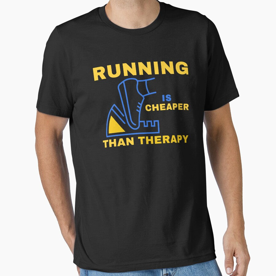 RUNNING IS CHEAPER THAN THERAPY WITH LINEAR ICON OF RUN by ARUN VASWANI T-Shirts, Hoodie, Sweatshirt (Image 1)