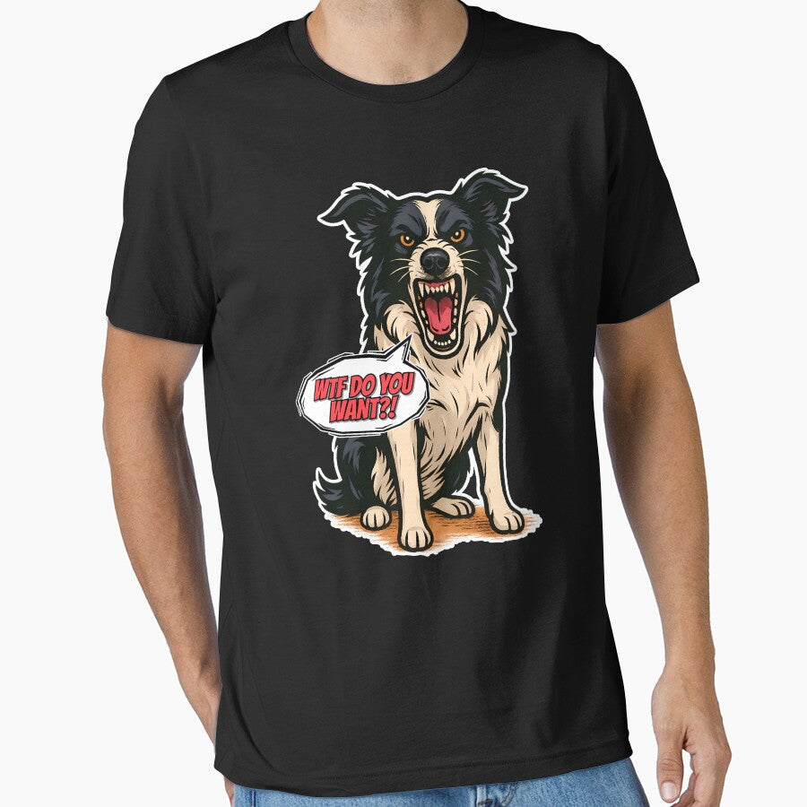 Angry Border Collie – "WTF Do You Want?!" – Funny Dog Sticker / Shirt Design by illustroVibe Hoodie, Sweatshirt (Image 1)