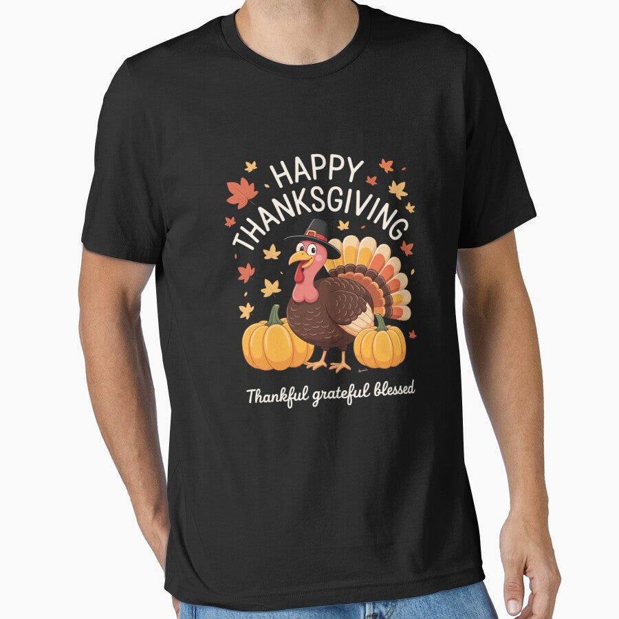 Thankful Grateful Blessed Happy Thanksgiving Turkey Womens by ryukaizox1 T-Shirts, Hoodie, Sweatshirt (Image 1)