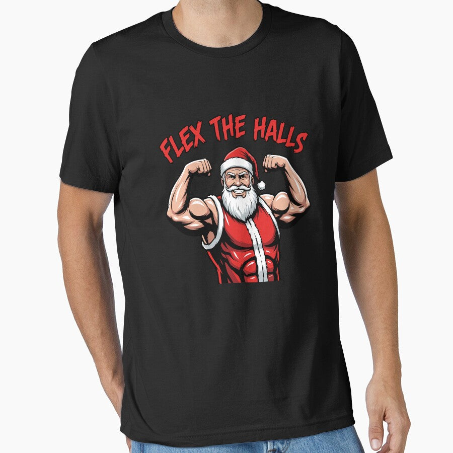 Flex The Halls Santa Gym Christmas Funny Workout Gear by DynamicDesign T-Shirts, Hoodie, Sweatshirt (Image 1)