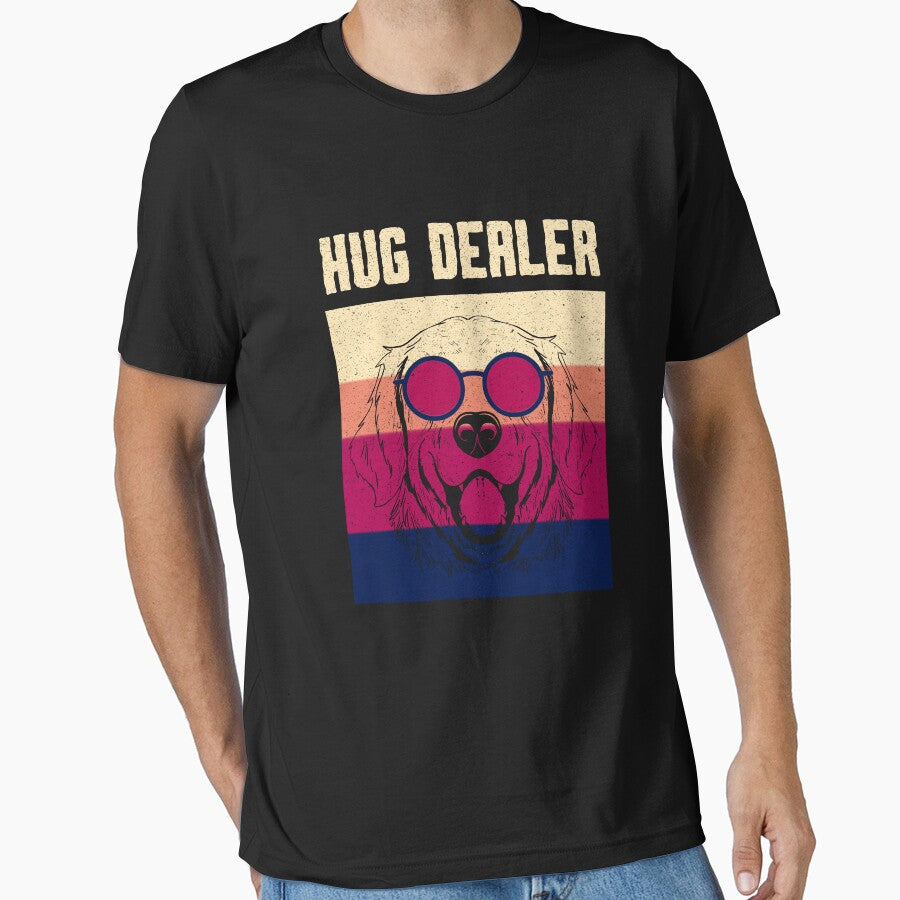 Golden Retriever Hugger. Cute Golden Retriever Hug Quote Retro Sunset Background T-Shirts, Hoodie, Sweatshirt