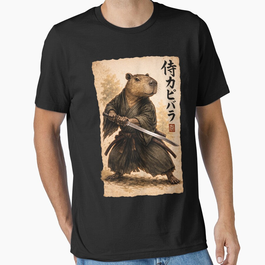 Retro Vintage Japanese ink art, samurai Capybara illustration by Kladhadredo T-Shirts, Hoodie, Sweatshirt (Image 1)