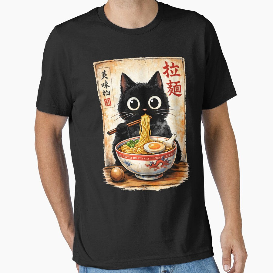 Kawaii Ramen Cat Retro Japanese Noodles Artwork by Kladhadredo T-Shirts, Hoodie, Sweatshirt | BlankRebels.com (Image 1)