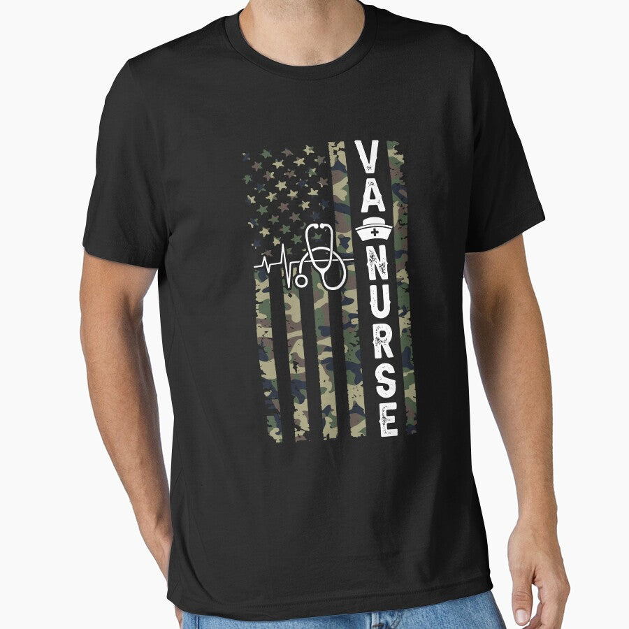 VA Nurse American Flag Shirt, Patriotic Nurse Shirt, Medical Worker Shirt, Veteran Affair Nurse Shirt, Nursing... (Image 1)