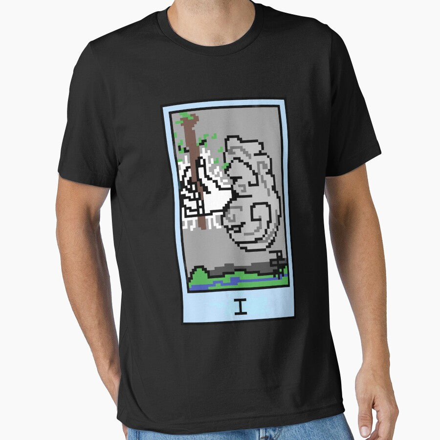 Wait, is this pixel art tarot? Black - Minor Arcana 'Ace of Wands' (Design for T-shirt, stickers and other... (Image 1)