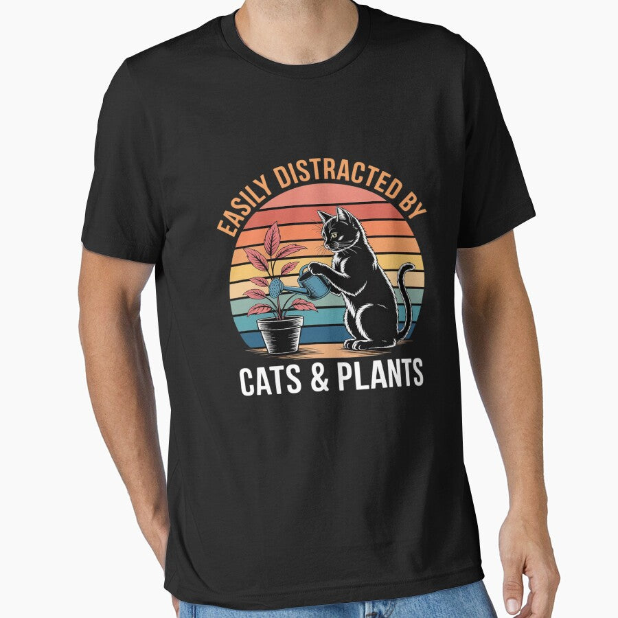 Easy Distracted By Cats & Plants Funny Gardening Cats Lover by BlackStars3Neon T-Shirts, Hoodie, Sweatshirt (Image 1)