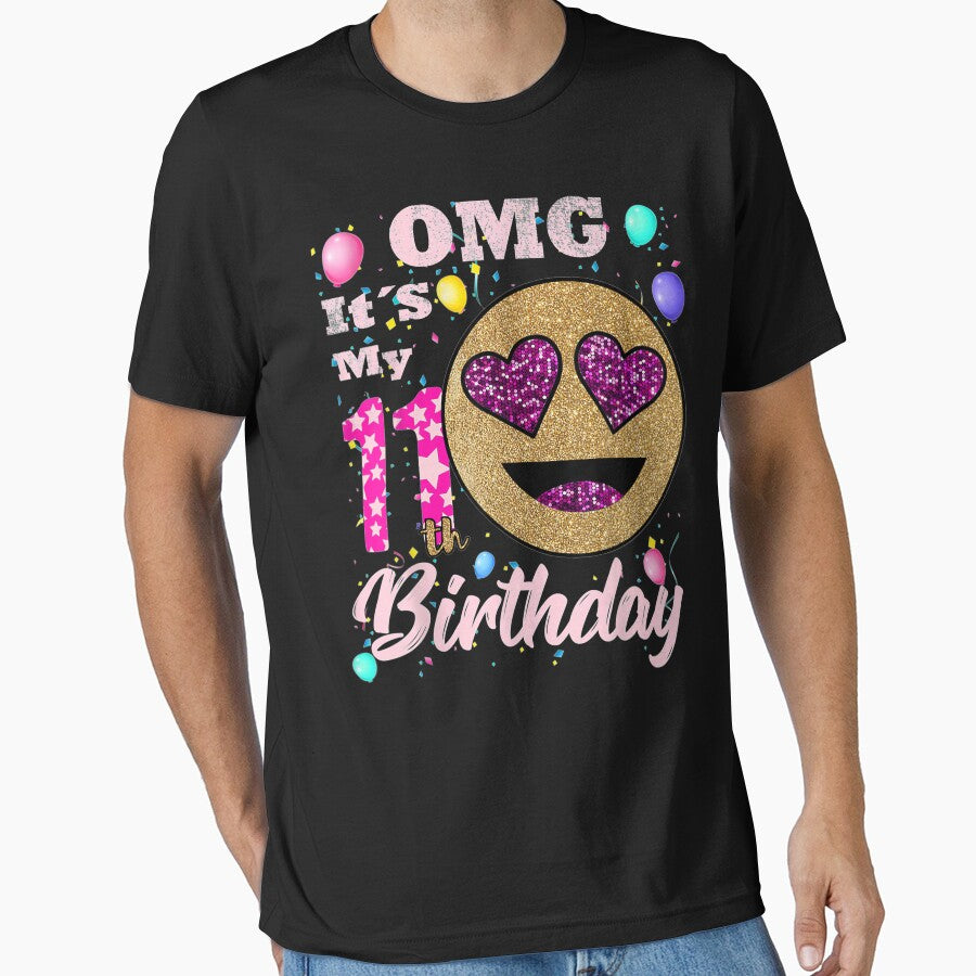 Omg It'S My 11Th Birthday Funny Emoji Birthday Girl by RonaldoStudio T-Shirts, Hoodie, Sweatshirt | BlankRebels.com (Image 1)
