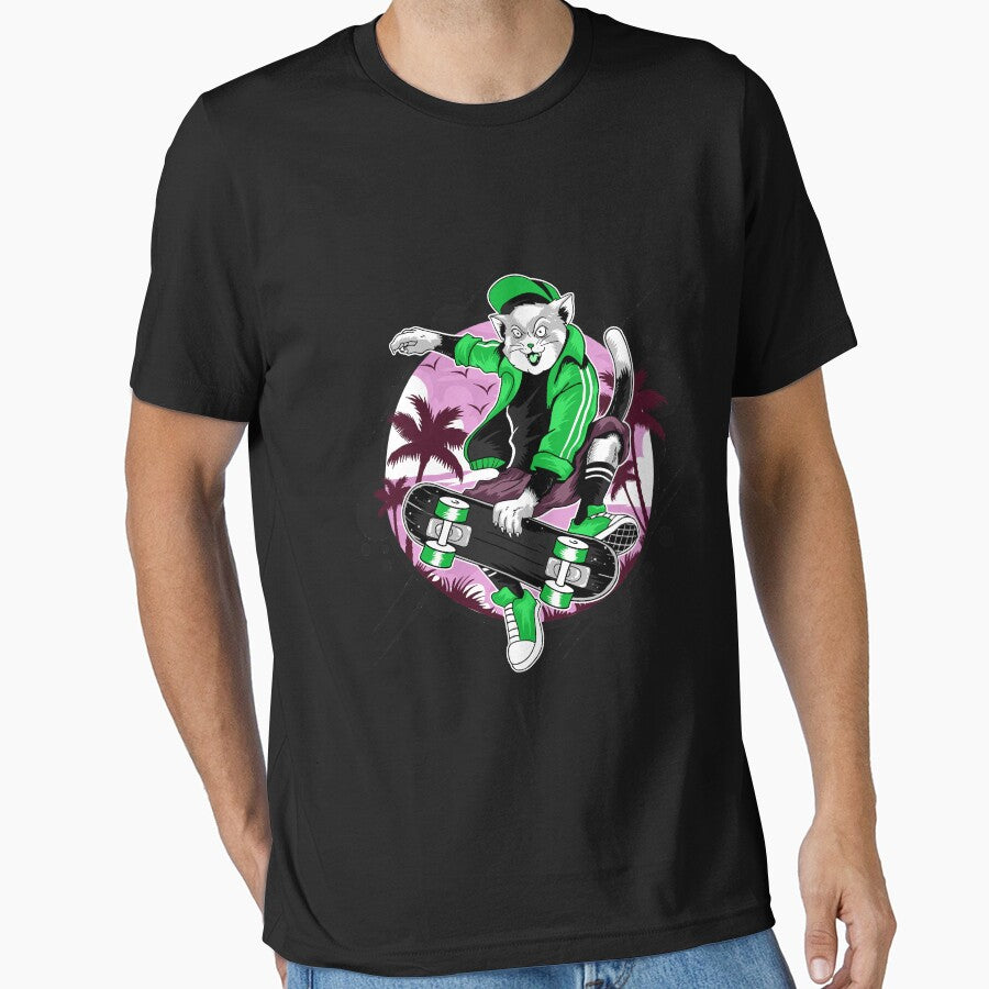 Fierce cat on skateboard in green by urban-color T-Shirts, Hoodie, Sweatshirt | BlankRebels.com (Image 1)