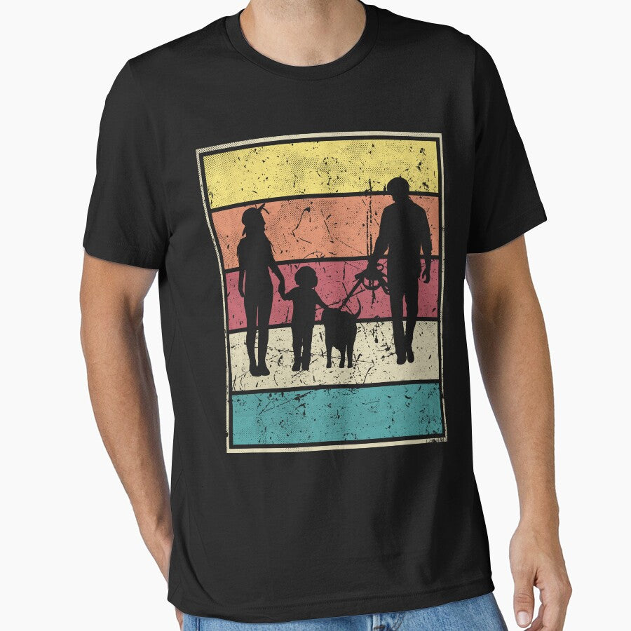 Family Happy. Mom Dad Child And Dog Retro Vintage Stripes by Boy-With-Hat T-Shirts, Hoodie, Sweatshirt (Image 1)