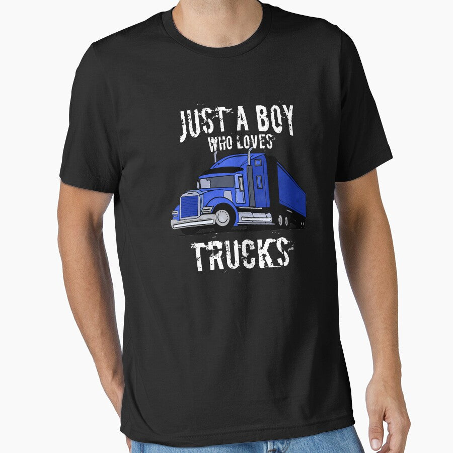 Just A Boy Who Loves Trucks Semi Truck Gift by GardNewerd T-Shirts, Hoodie, Sweatshirt | BlankRebels.com (Image 1)