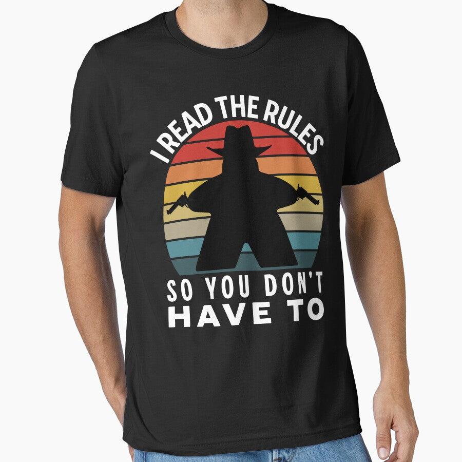 “I Read the Rules, so you don’t have to”. Sunset Cowboy Meeple: The Rulebook Wrangler. Rules lawyer life. by... (Image 1)