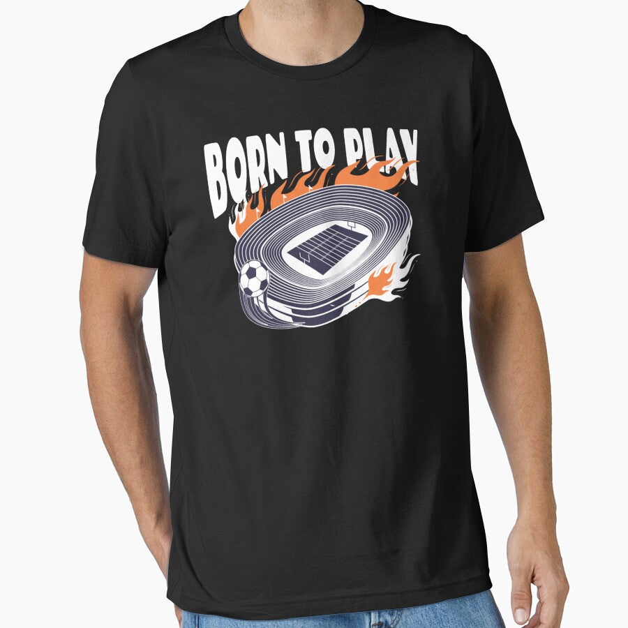 Born to Play Sports Stadium - Soccer Ball and Fire Graphic by GenZFashion000