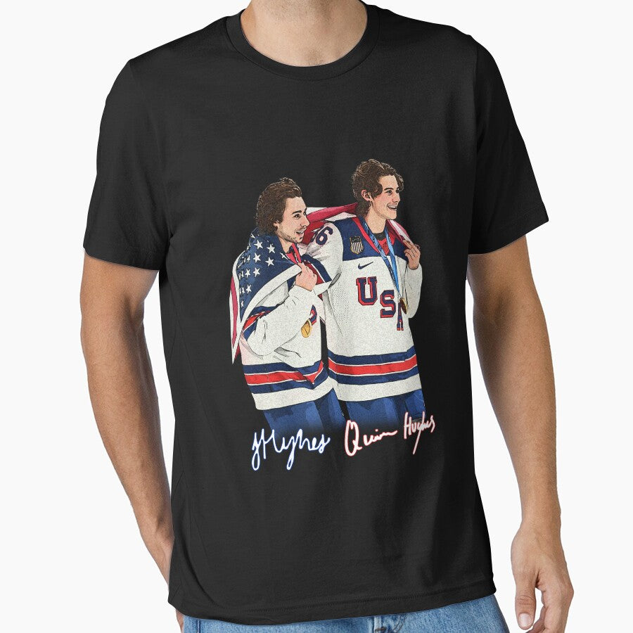 USA Gold Medal Hockey Champion Jack Hughes & Quinn Hughes- Hughes Brothers by ClarenceGarza T-Shirts, Hoodie,... (Image 1)