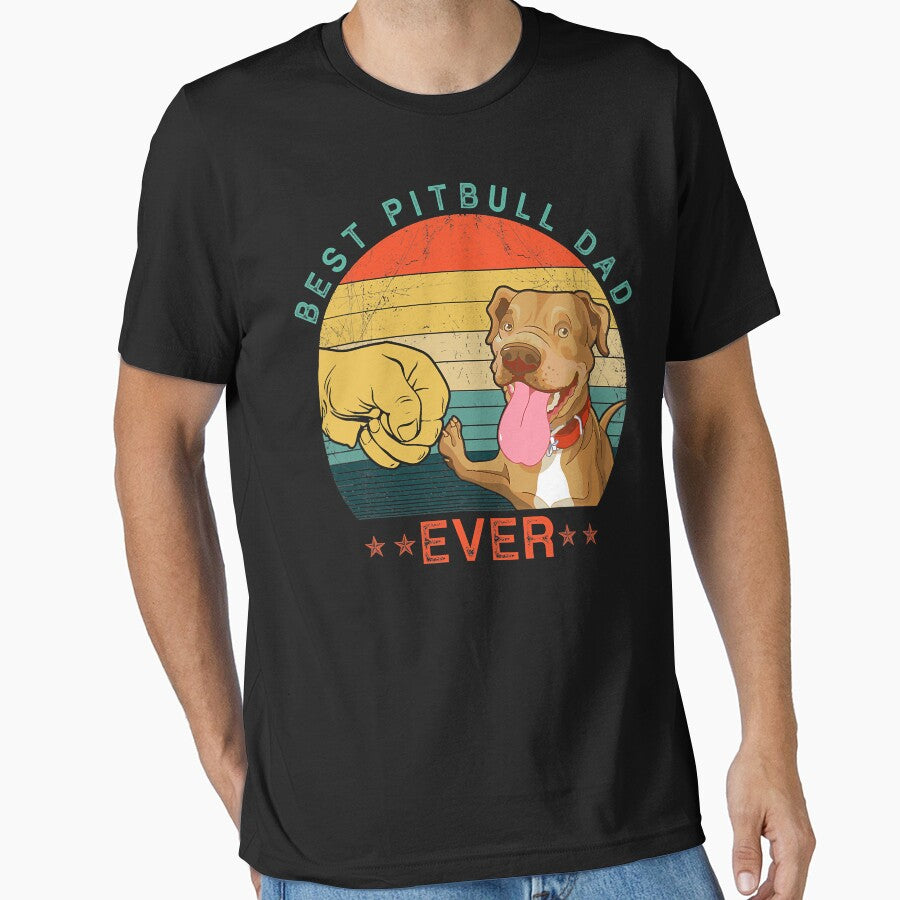 Mens Best Pitbull Dad Ever Retro Vintage Dog Dad Fathers Day by JamesClarke84 T-Shirts, Hoodie, Sweatshirt (Image 1)