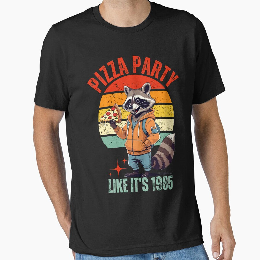 Pizza Party 1985 Retro Raccoon Design by yuki-hana T-Shirts, Hoodie, Sweatshirt | BlankRebels.com (Image 1)