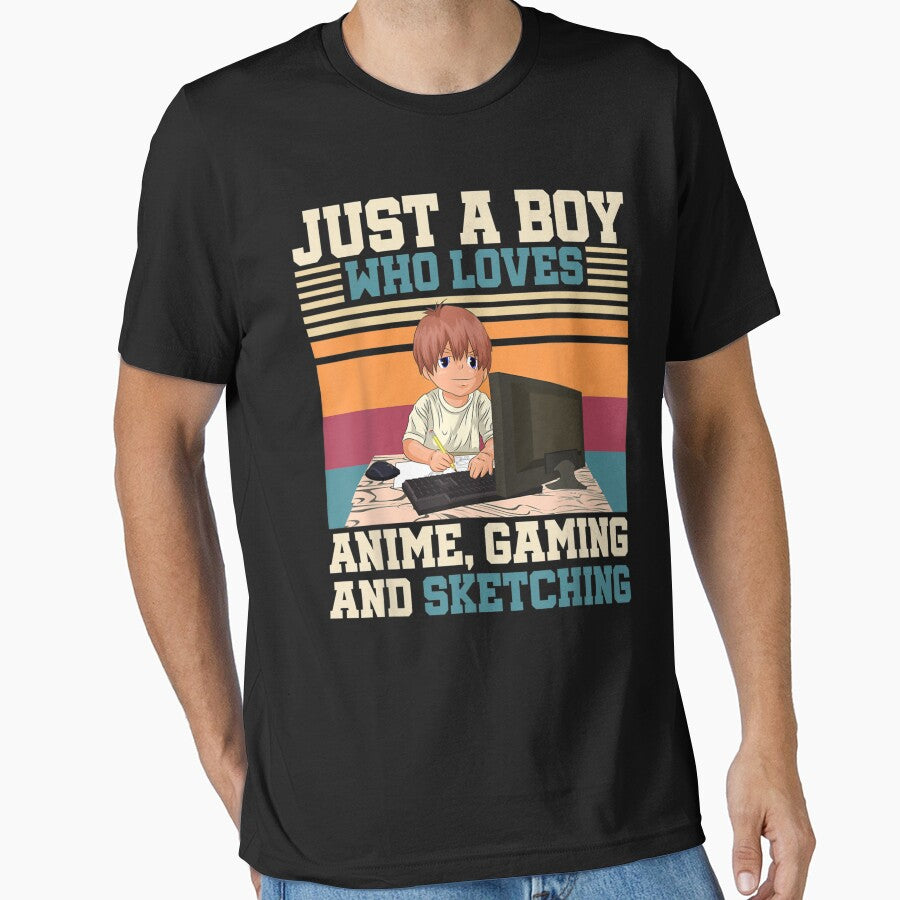 Just A Boy Who Loves Anime Gaming And Sketching Kawaii Anime,Sketching Kids Shirt, Sketching Youth Shirt, Anime... (Image 1)