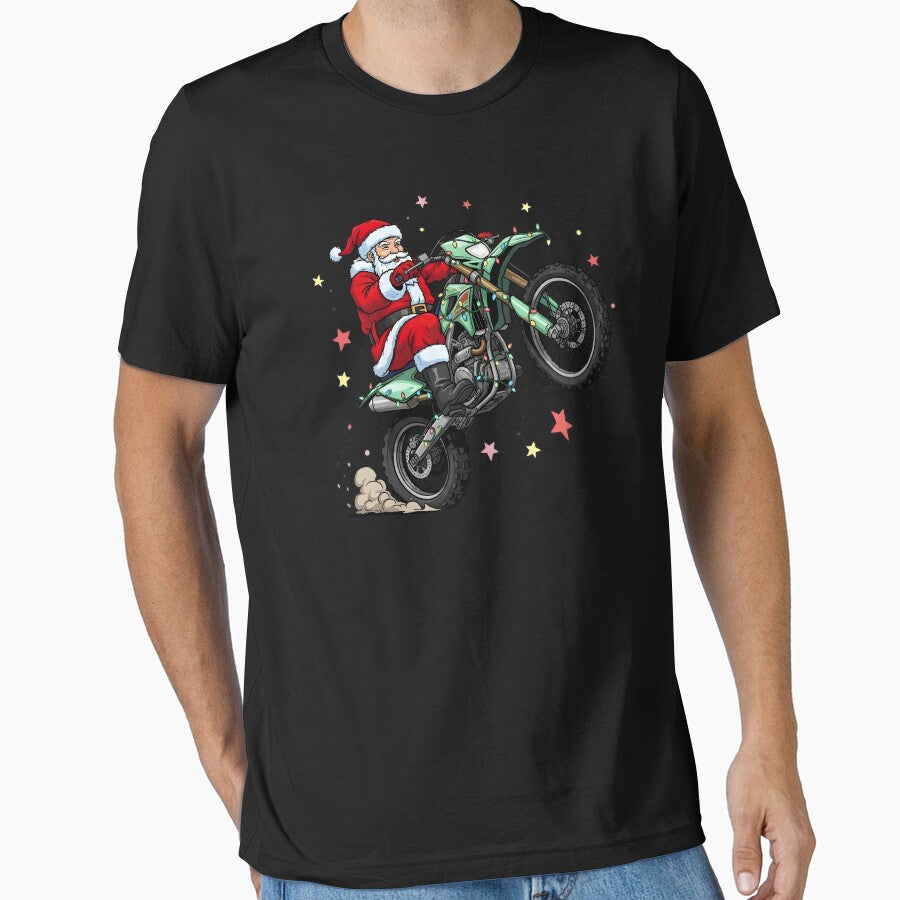 Santa Riding a Dirt Bike Christmas Lights Motocross Racing by BakeryDozen T-Shirts, Hoodie, Sweatshirt (Image 1)
