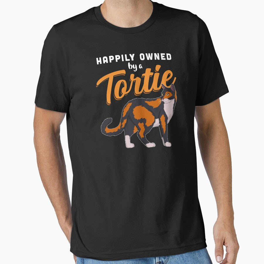 Happily Owned By A Tortie Cat print by jakehughes2015 T-Shirts, Hoodie, Sweatshirt | BlankRebels.com (Image 1)