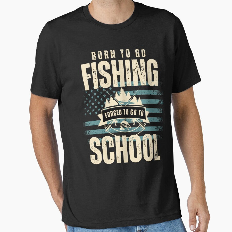 Born To Go Fishing Forced To Go To School Vintage USA Flag by zeg-shop T-Shirts, Hoodie, Sweatshirt (Image 1)