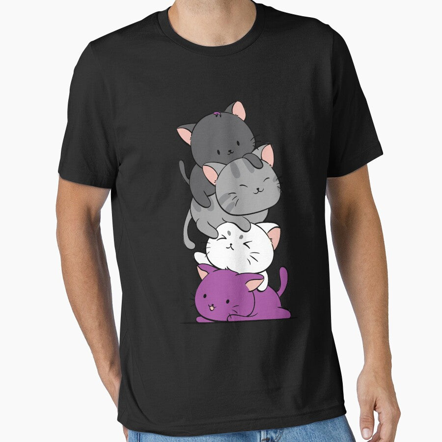 Kawaii Cat Pile Anime Hoodie - Asexual Pride Flag Kittens Essential by raymondpdjar T-Shirts, Sweatshirt (Image 1)