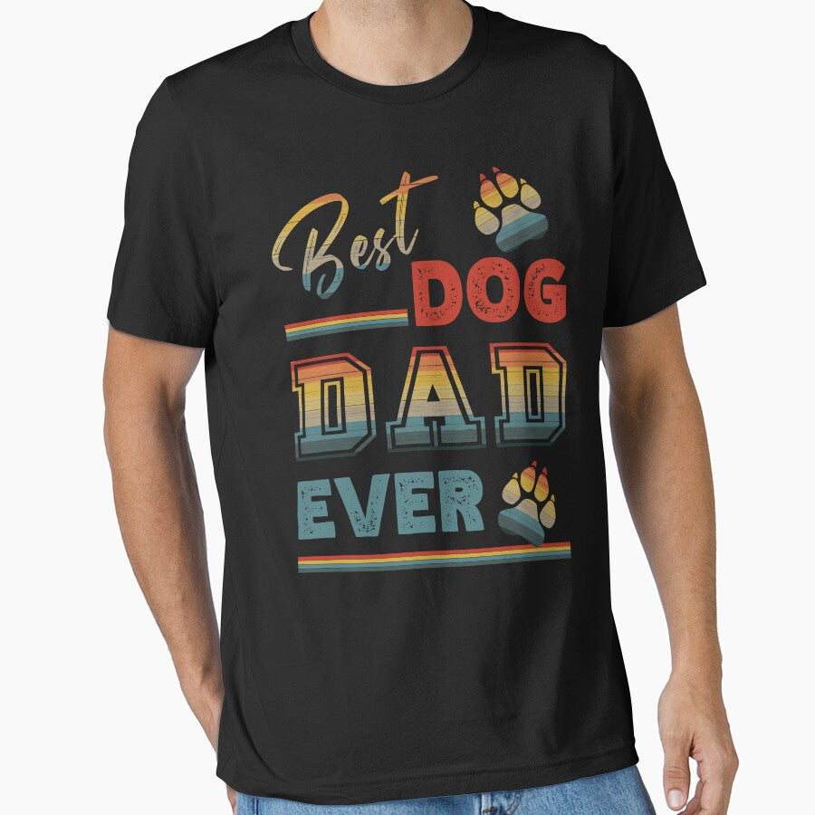 Vintage Retro Sunset Best Dog Dad Ever Paw Prints of Love by FlutteringWings T-Shirts, Hoodie, Sweatshirt (Image 1)