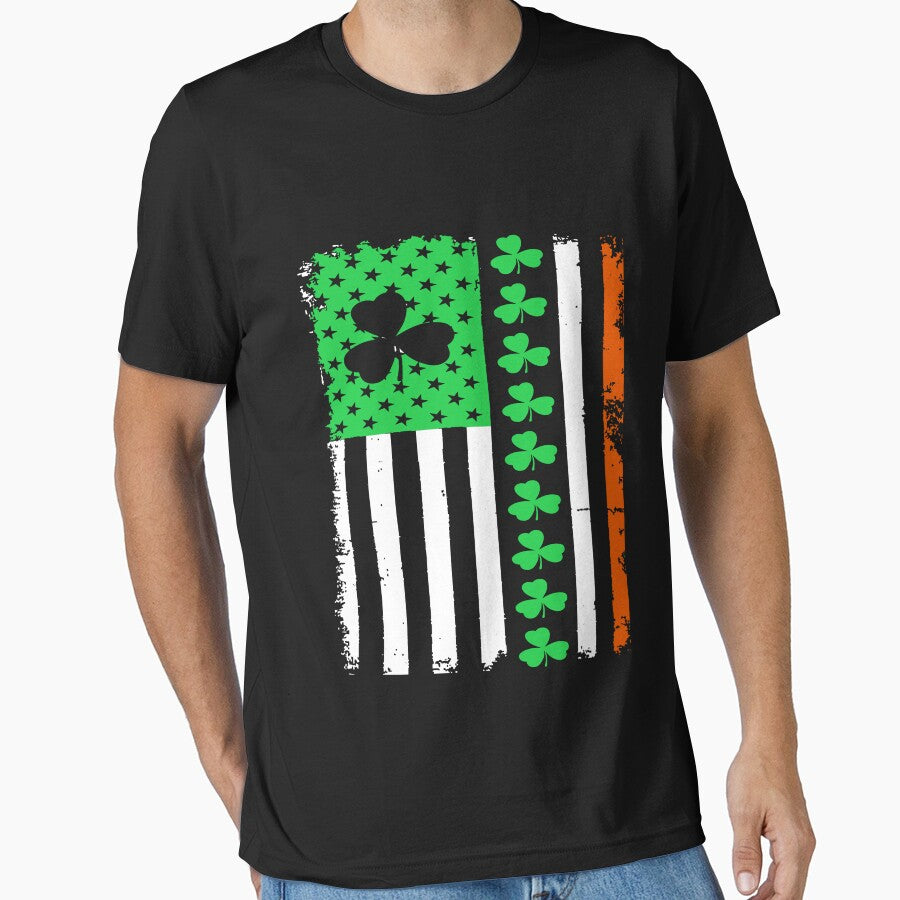 Vintage St Patrick's Day Irish American Flag Shamrock Lucky by Micro-dose T-Shirts, Hoodie, Sweatshirt (Image 1)