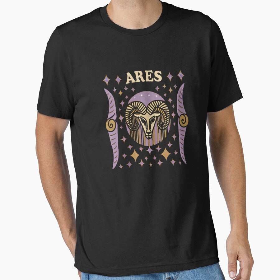 Retro Aries Zodiac Design with Ram and Cosmic Stars by Yas_oma T-Shirts, Hoodie, Sweatshirt | BlankRebels.com (Image 1)