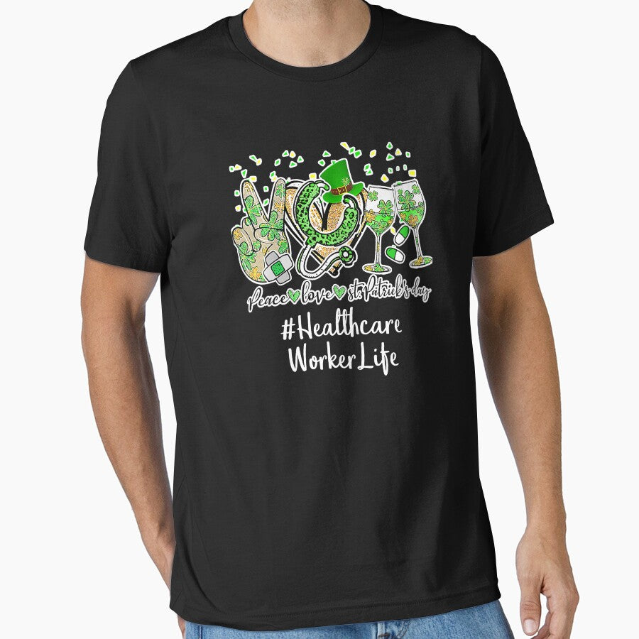 Peace Love Nurse St Patrick Day Healthcare Worker EMT by GardNewerd T-Shirts, Hoodie, Sweatshirt | BlankRebels.com (Image 1)