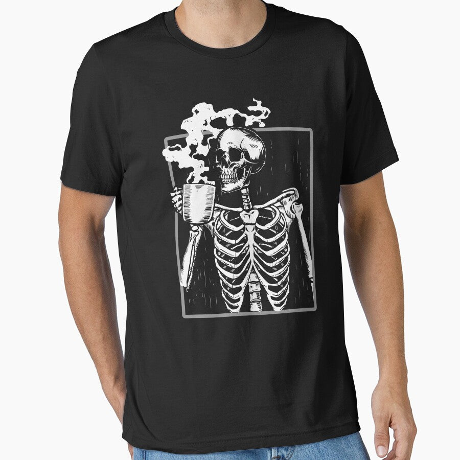 Skeleton Skull Drinking Coffee Funny Halloween by Teapot-art T-Shirts, Hoodie, Sweatshirt | BlankRebels.com (Image 1)