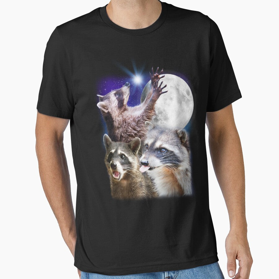 3 Racoon Moon Howling Raccoon Head Funny For Men, Women, Kid by hoffe-e T-Shirts, Hoodie, Sweatshirt (Image 1)