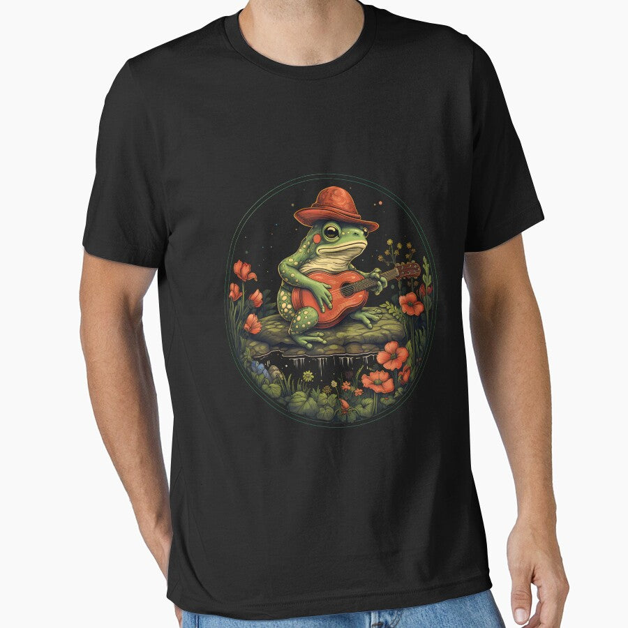 Cottagecore Aesthetic Frog Playing Banjo on Mushroom Cute by anass002 T-Shirts, Hoodie, Sweatshirt (Image 1)