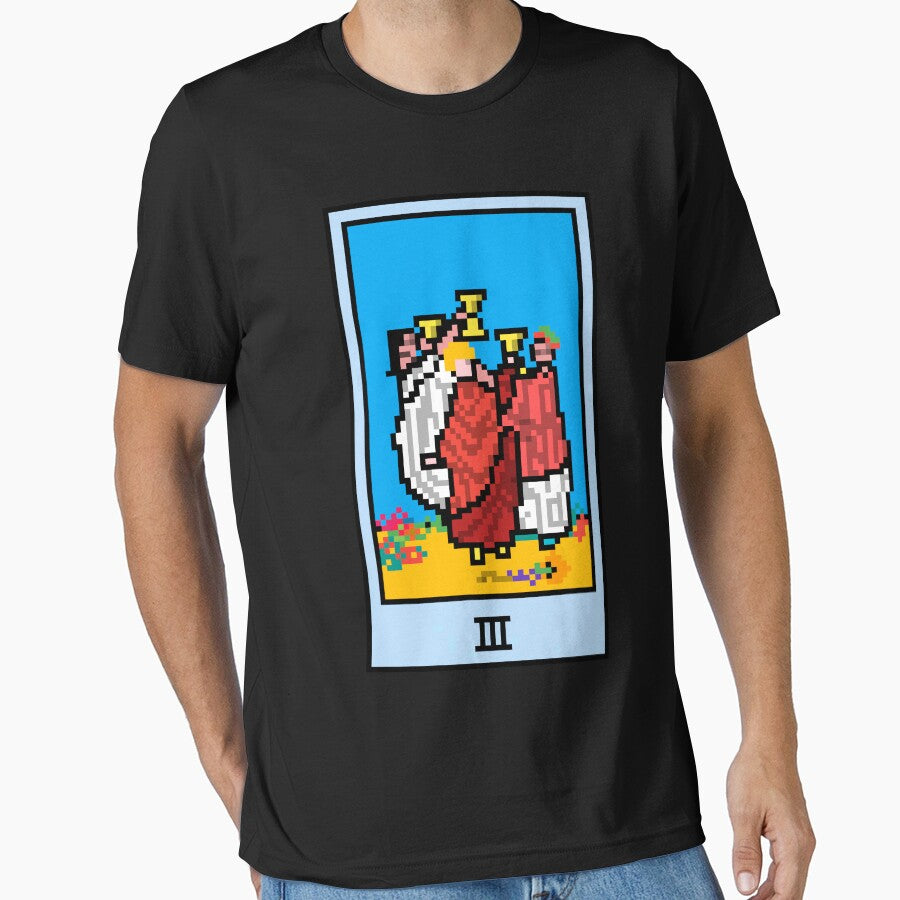 Wait, is this pixel art tarot? Black - Minor Arcana 'Three of Cups' (Design for T-shirt, stickers and other... (Image 1)