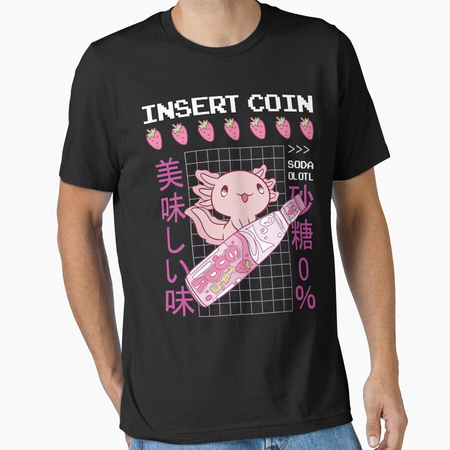 Kawaii Axolotl Riding Soda Aesthetic Japanese Anime by MrEddie10 T-Shirts, Hoodie, Sweatshirt | BlankRebels.com (Image 1)