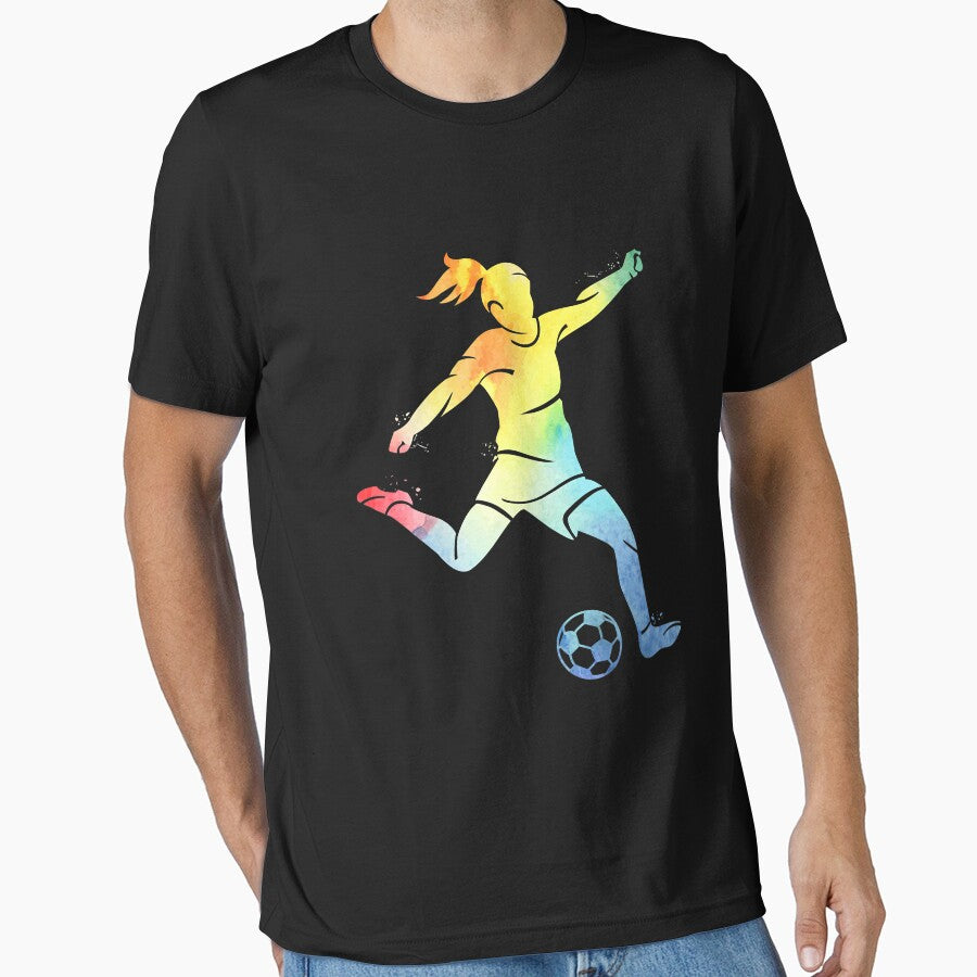 Women playing soccer kicking the ball multicolor girl soccer by tamara-art