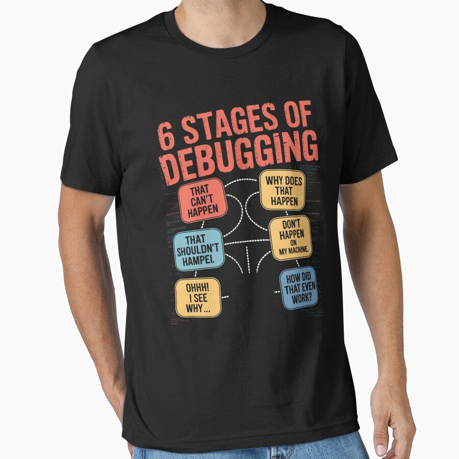 6 Stages of Debugging Full Stack Coder Software Developer by MelSurf T-Shirts, Hoodie, Sweatshirt | BlankRebels.com (Image 1)