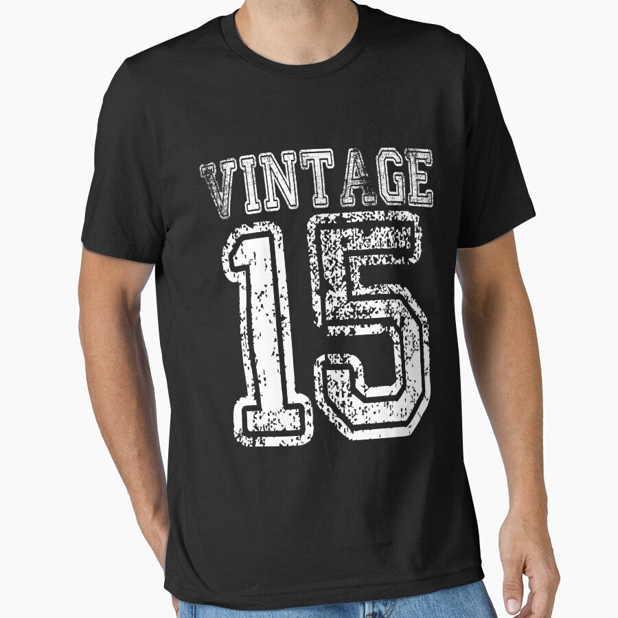 Vintage 15 2015 1915 T-shirt Birthday Gift Age Year Old Boy Girl Cute Funny Man Woman Jersey Style by... (Image 1)