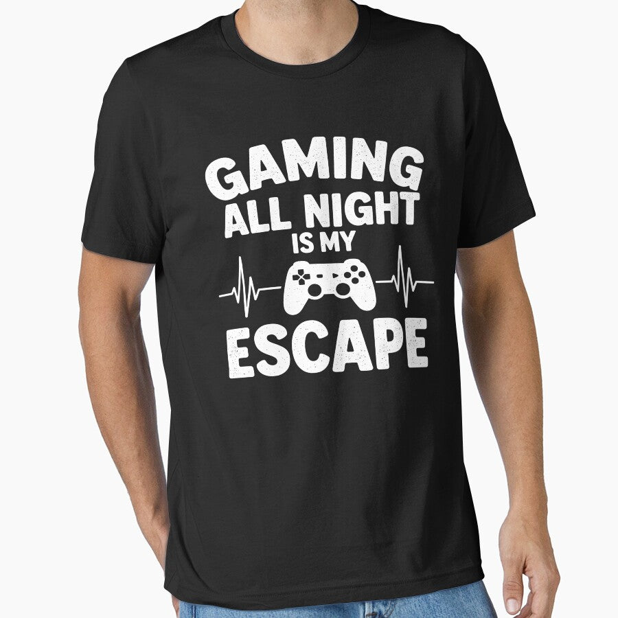 Gaming All Night Is My Escape - Funny Retro Gamer Quote by Axivra T-Shirts, Hoodie, Sweatshirt | BlankRebels.com (Image 1)