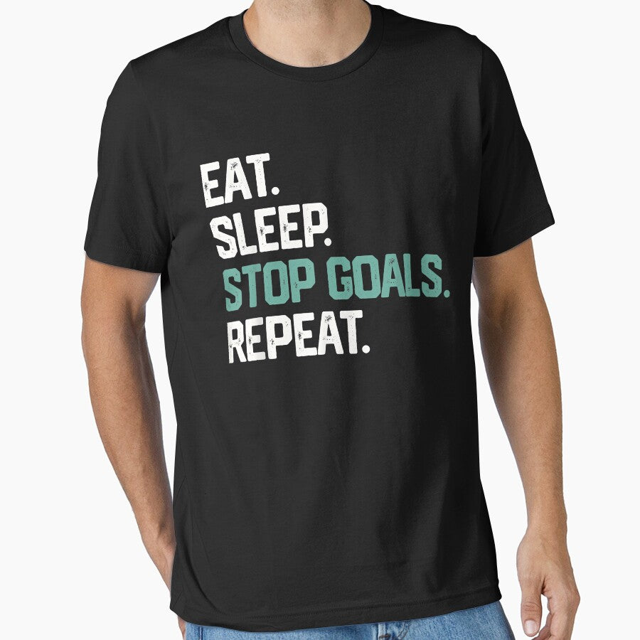 EAT SLEEP STOP GOALS REPEAT SHIRT Goalie Soccer Hockey Kids by Vignette2323
