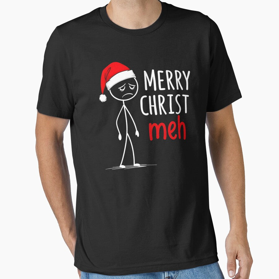 Merry Christ-Meh Funny Christmas Introvert by BakeryDozen T-Shirts, Hoodie, Sweatshirt | BlankRebels.com (Image 1)